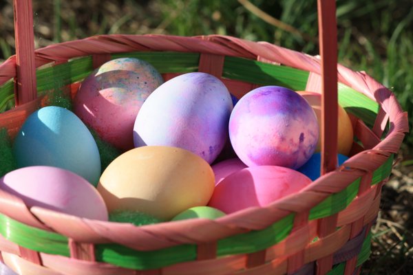 Colored Eggs In Easter Basket